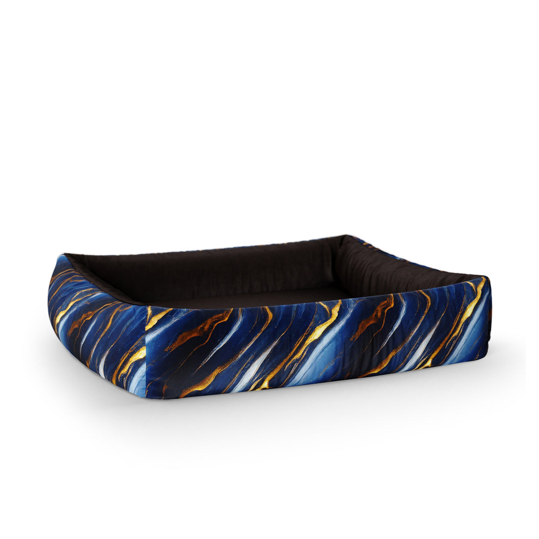 Blue And Gold Marble Azure Personalized Lounge Dog Bed With Sides