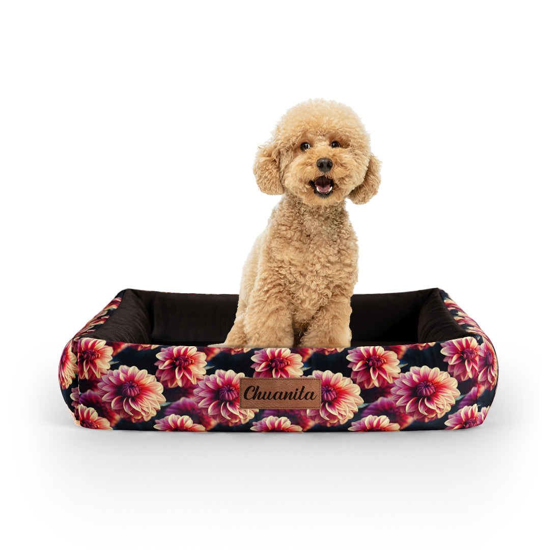 Dahila Flowers Kobi Personalized Lounge Dog Bed With Sides