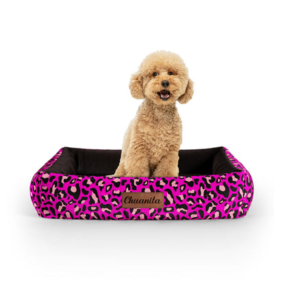 Crazy Leopard Rose Personalized Lounge Dog Bed With Sides