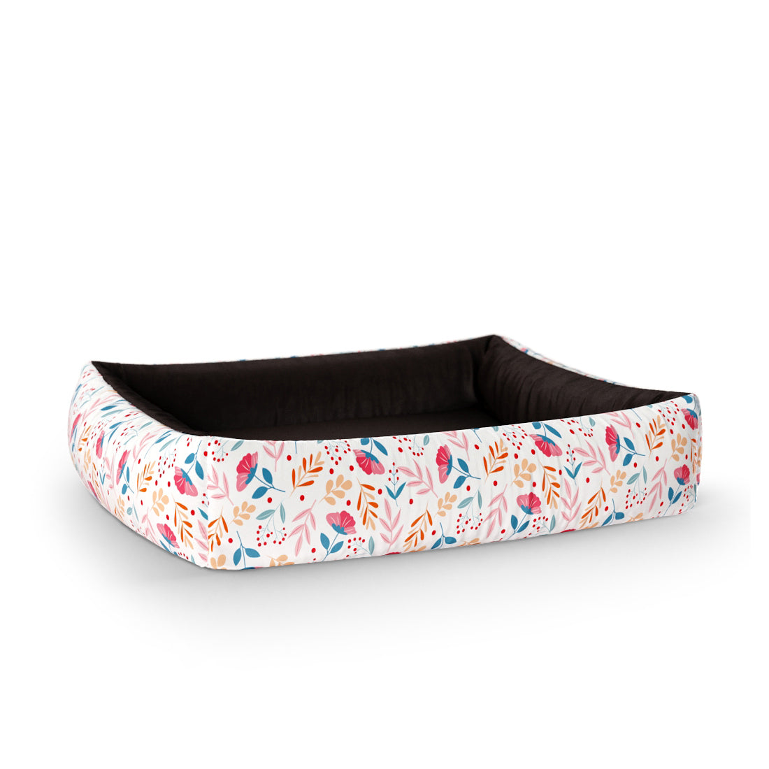 Folclore Flowers Vanilla Personalized Lounge Dog Bed With Sides