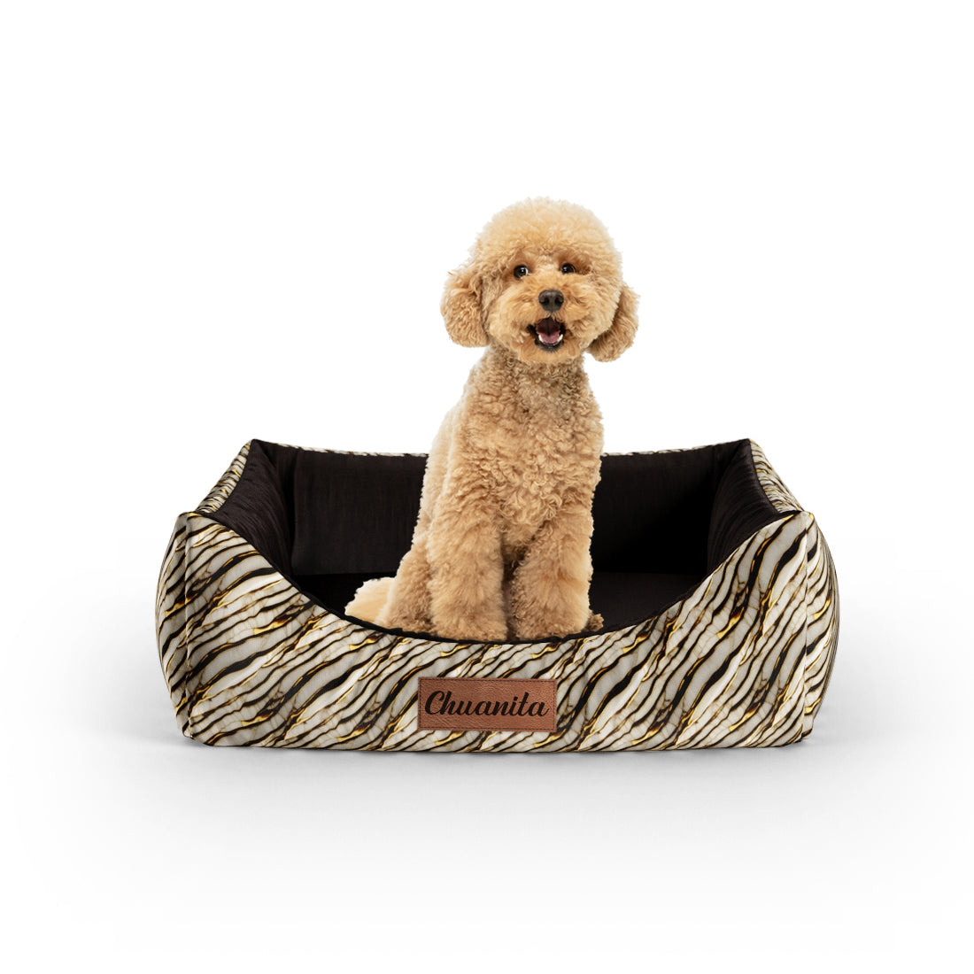 Gold Marble Goldenrod Personalized Lounge Dog Bed With Entrance