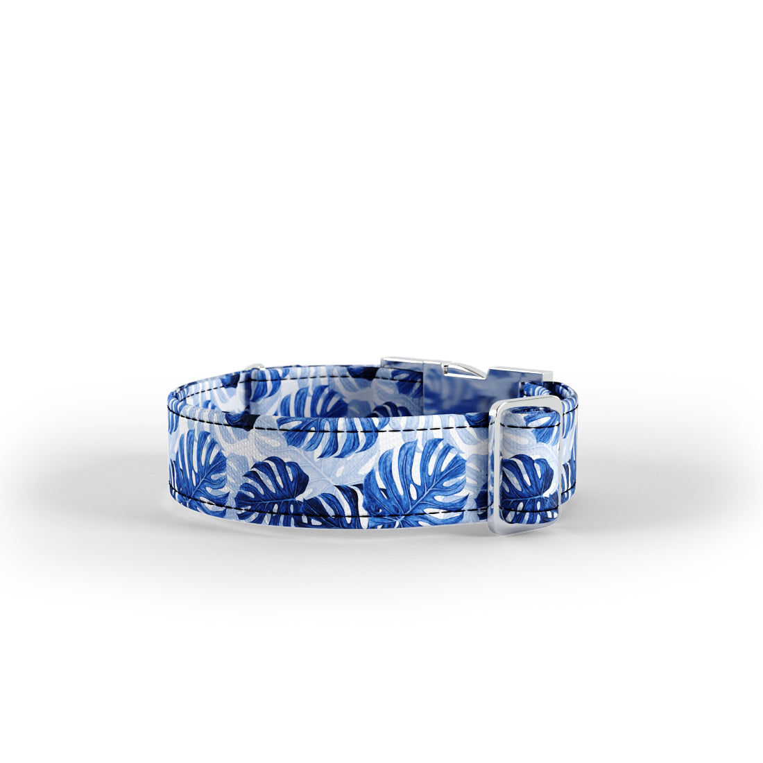 Tropical Leaves Indigo Personalized Dog Collar