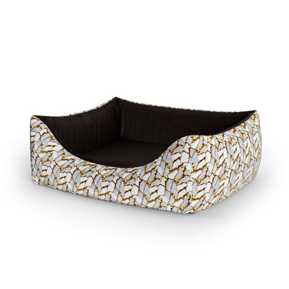 Gold Marble Marigold Personalized Lounge Dog Bed With Entrance