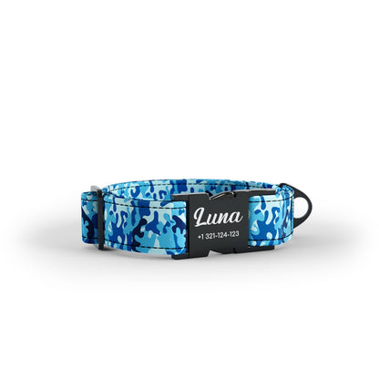 Camoflage Denim Personalized Dog Collar And Leash Set