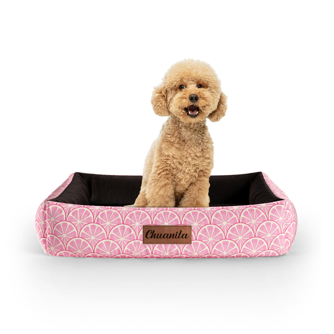 Pink Lemonade Cotton Personalized Lounge Dog Bed With Sides