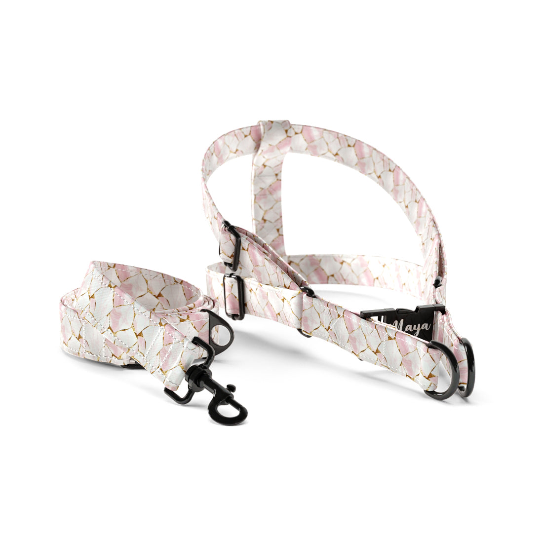 Pink Marble  Linen Personalized Dog Fashion Belt Harness And Leash Set