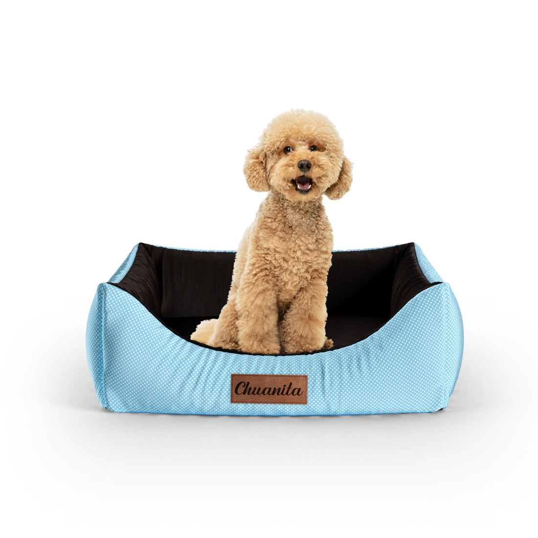 Sweet Polka Dot Celeste Personalized Lounge Dog Bed With Entrance