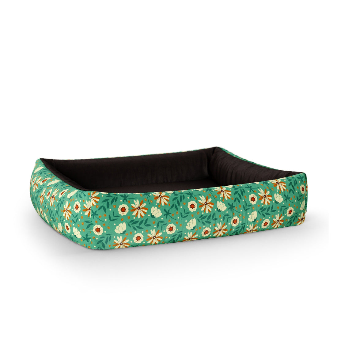 Dark Night Flowers Moss Personalized Lounge Dog Bed With Sides