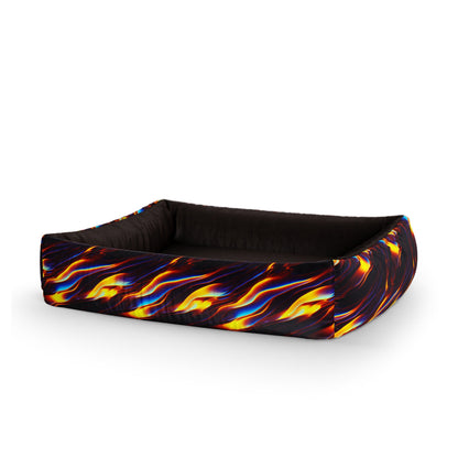 Fire Flames Mustard Personalized Lounge Dog Bed With Sides