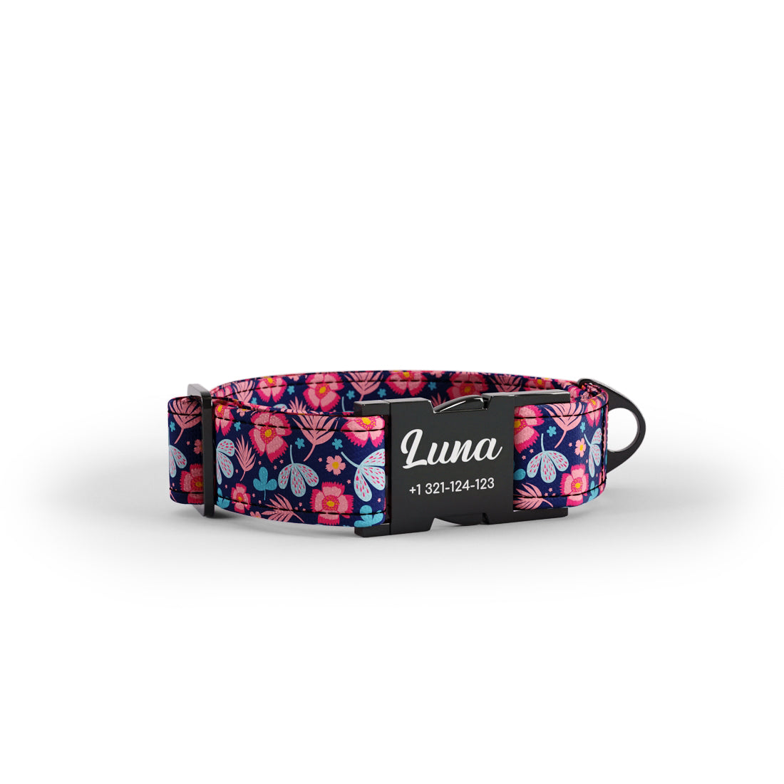 Personalisiertes Hundehalsband „Dark Night Flowers Helio“.