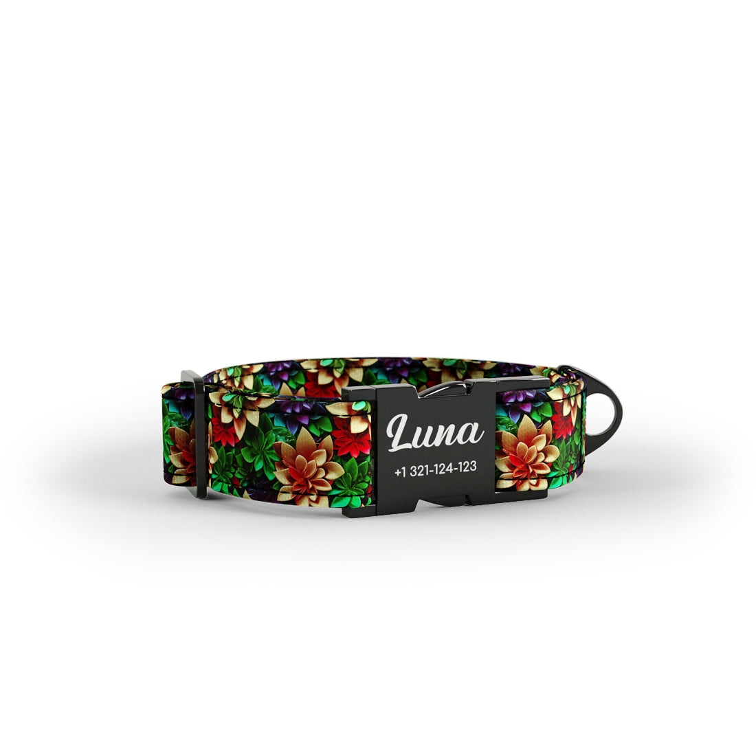 Garden Flowers Malachite Personalized Dog Collar