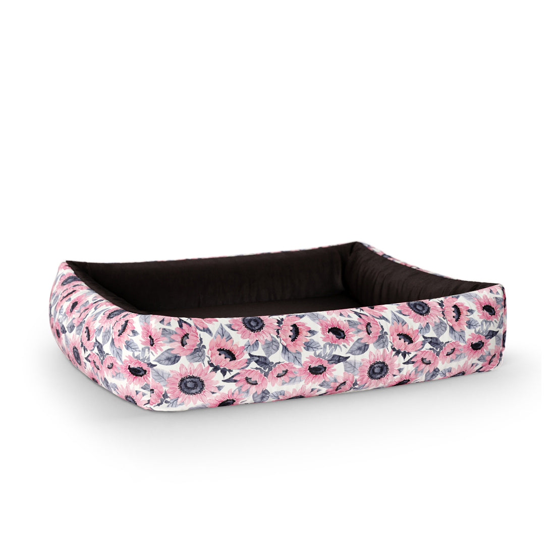 Sunflowers Mauve Personalized Lounge Dog Bed With Sides