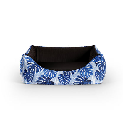 Tropical Leaves Indigo Personalisiertes Lounge-Hundebett mit Eingang