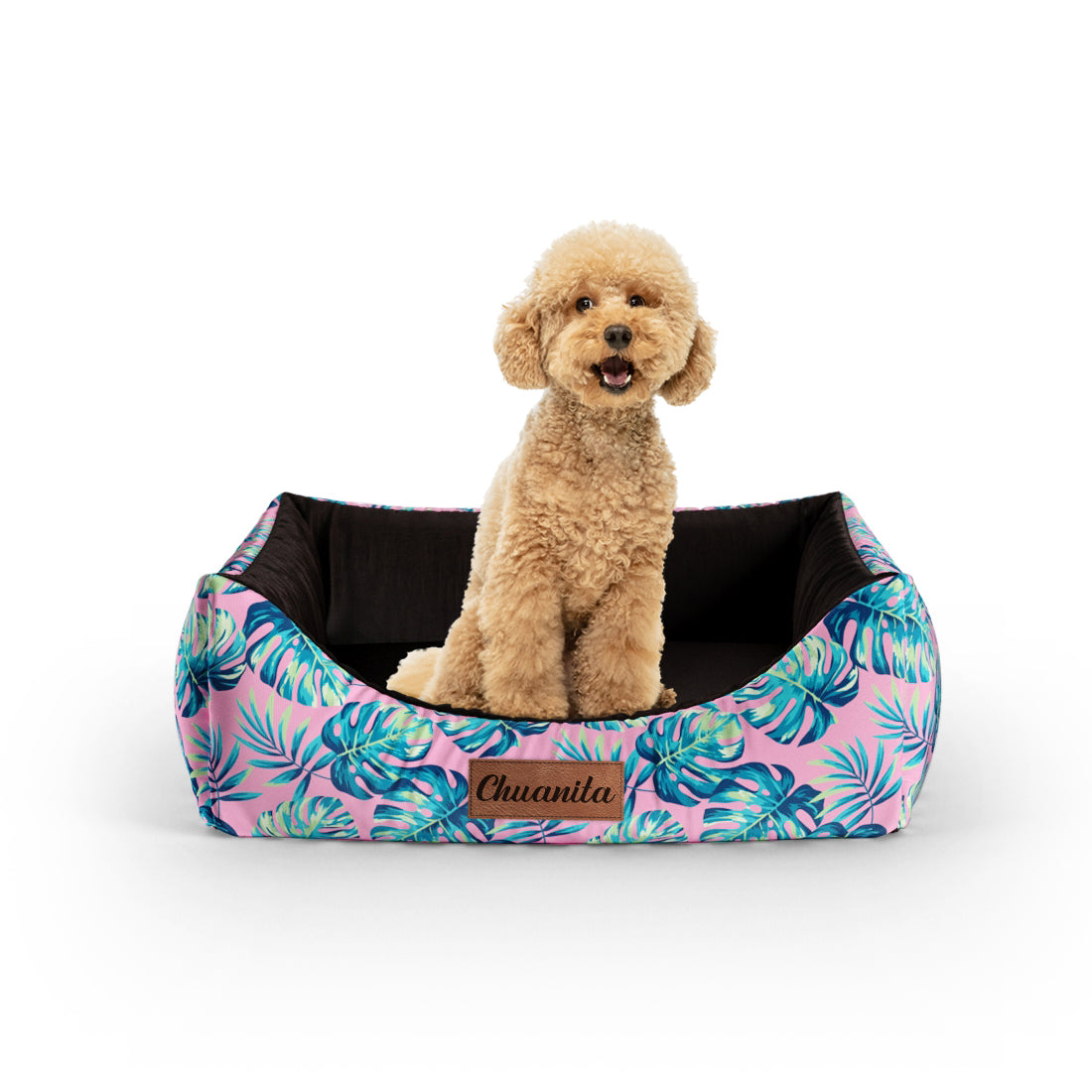 Tropical Leaves Cernation Personalized Lounge Dog Bed With Entrance