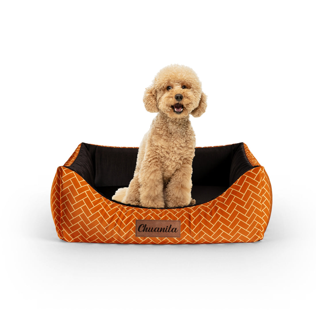 Little Fox Saffron Personalisiertes Lounge-Hundebett mit Eingang