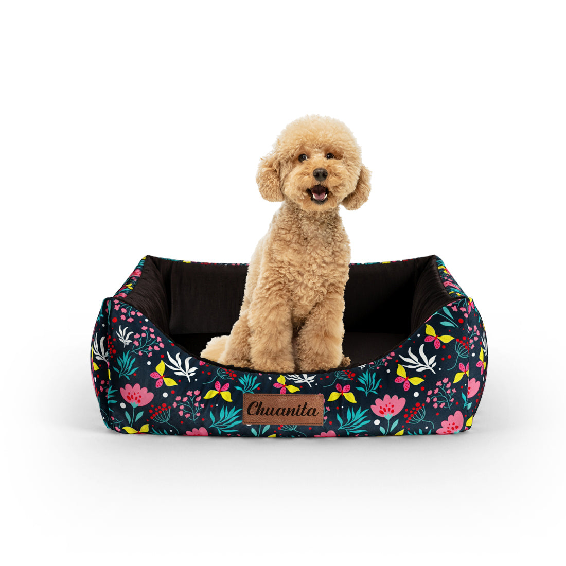 Dark Night Flowers Lapis Personalisiertes Lounge-Hundebett mit Eingang