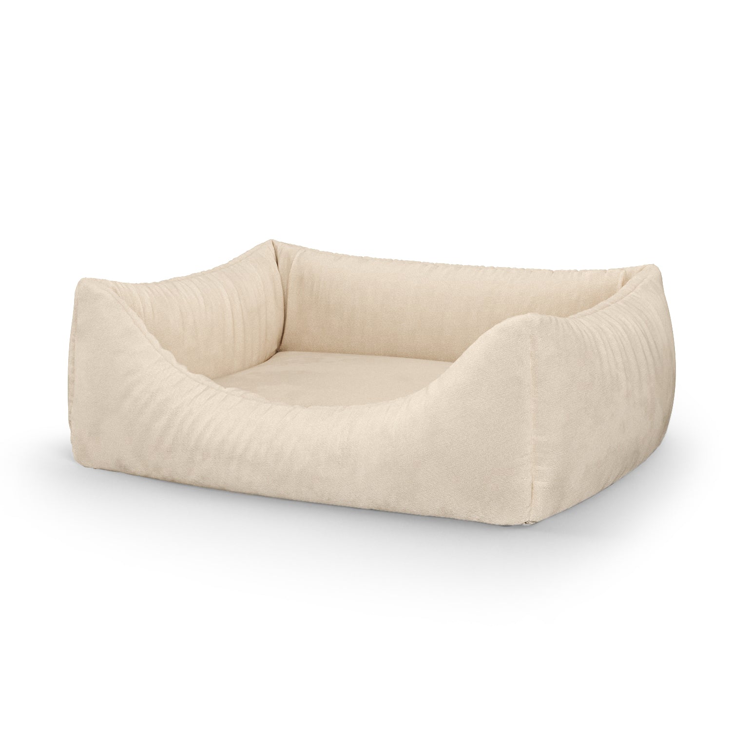 Luxuriöses, personalisiertes Lounge-Hundebett in Samtoptik in Beige mit Eingang