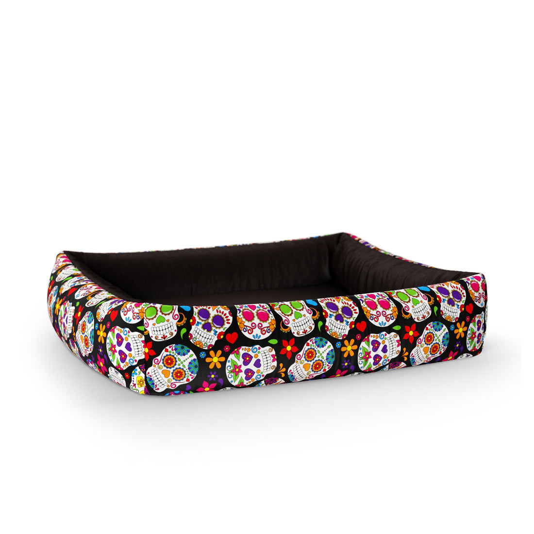 Mexico Skulls Sienna Personalized Lounge Dog Bed With Sides