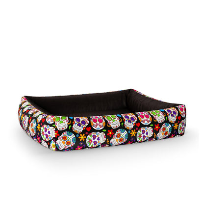 Mexico Skulls Sienna Personalized Lounge Dog Bed With Sides