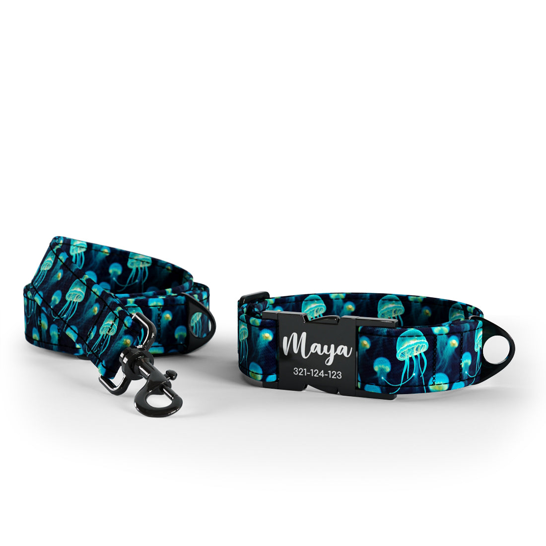 Jellyfish Lapis Personalized Dog Collar