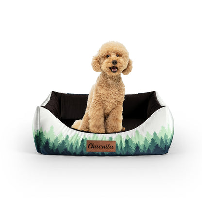 Forest Landscape Midnight Personalized Lounge Dog Bed With Entrance