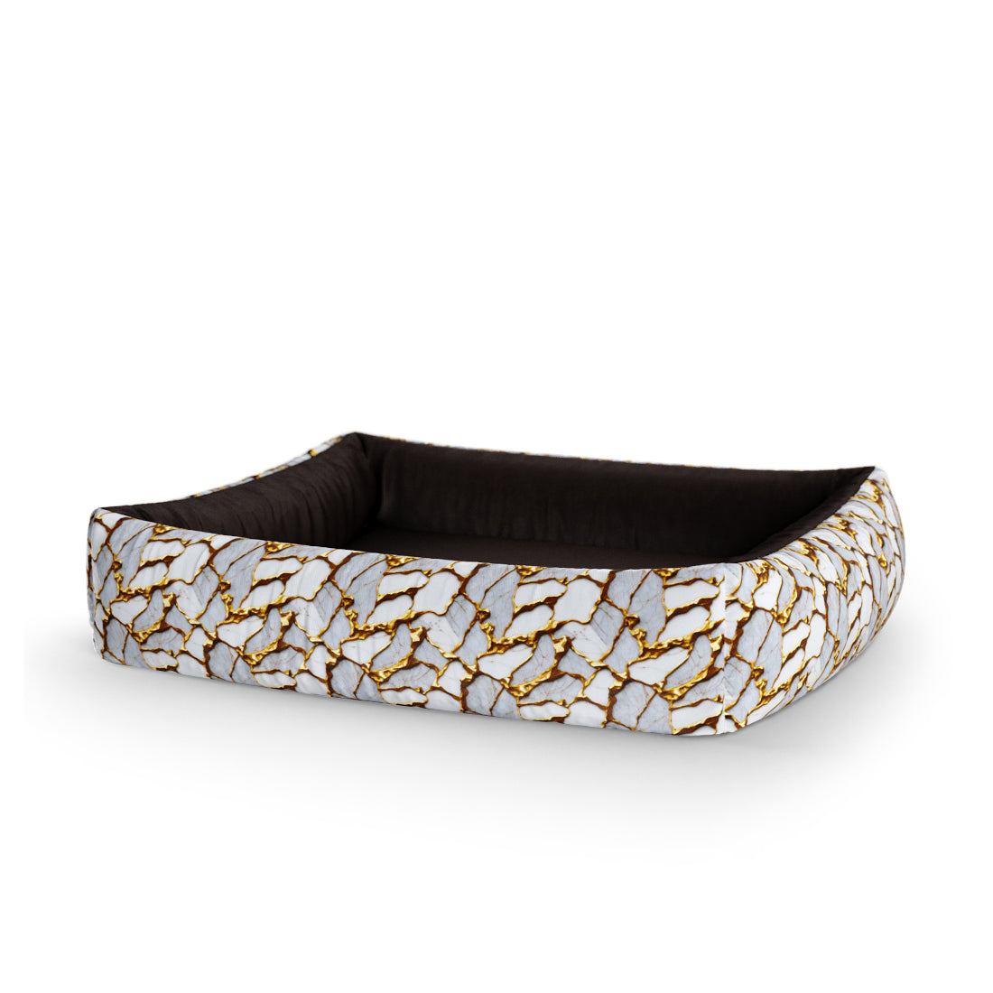 Gold Marble Marigold Personalized Lounge Dog Bed With Sides