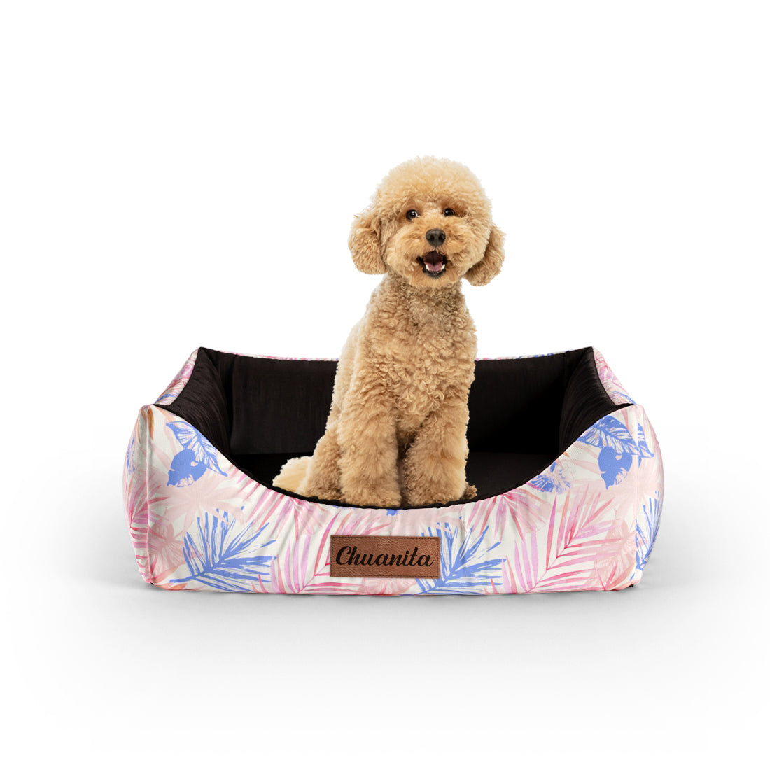 Tropical Leaves Holly Personalized Lounge Dog Bed With Entrance