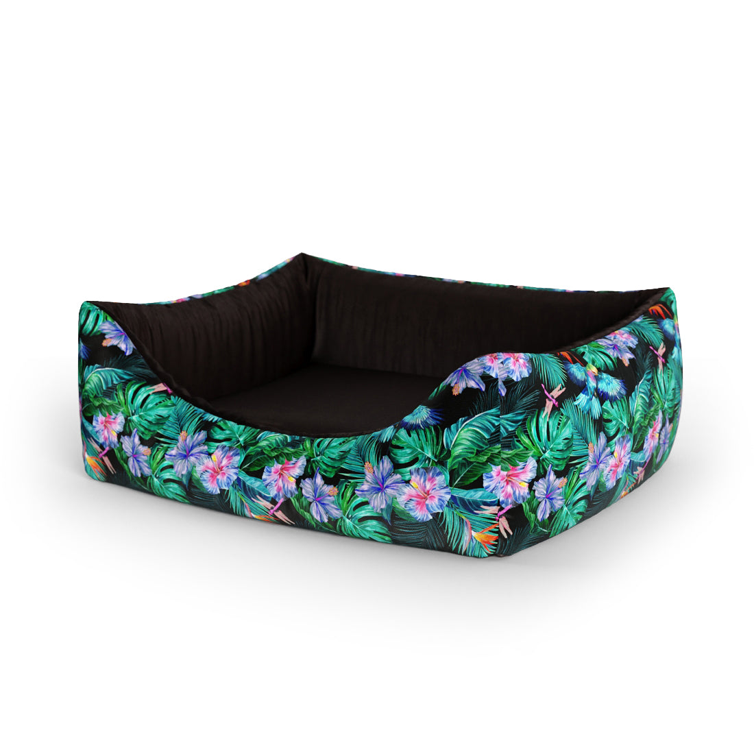 Tropical Leaves Hunter Personalized Lounge Dog Bed With Entrance