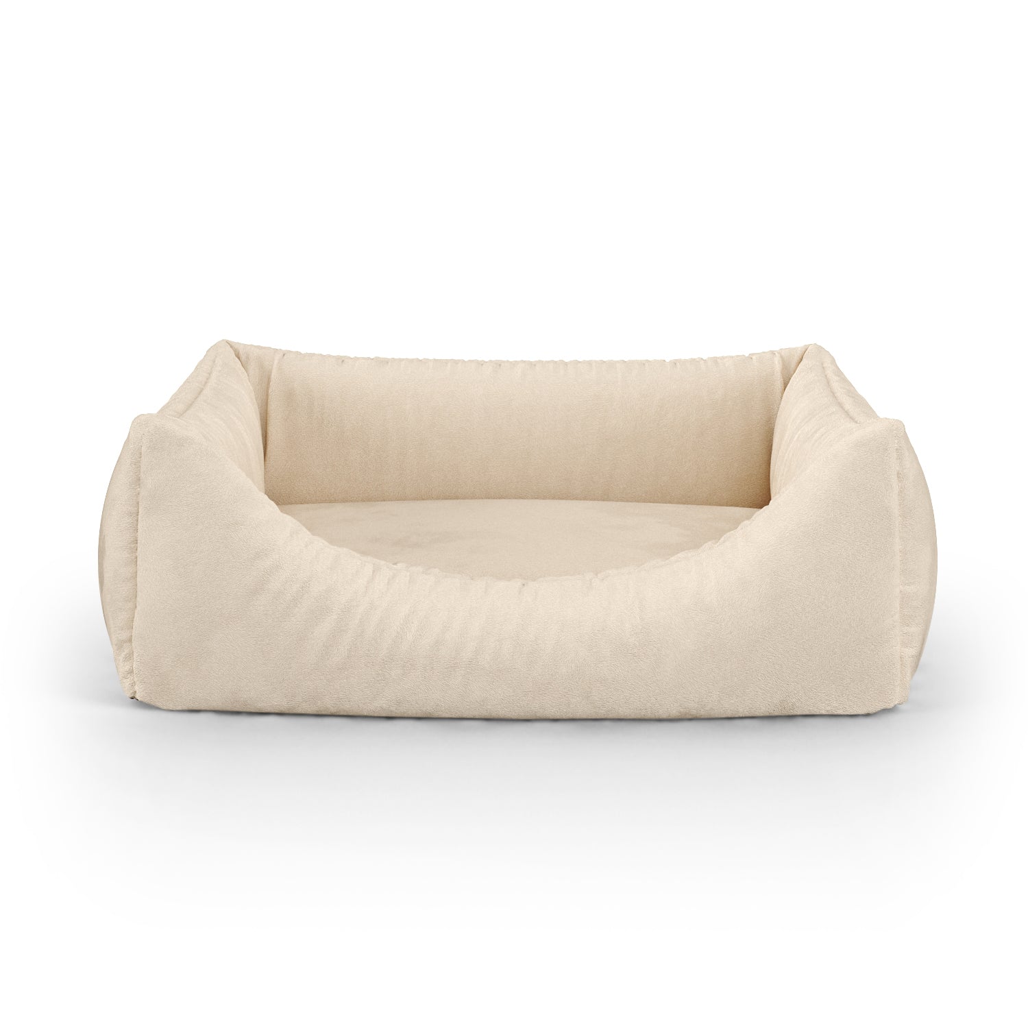 Luxuriöses, personalisiertes Lounge-Hundebett in Samtoptik in Beige mit Eingang