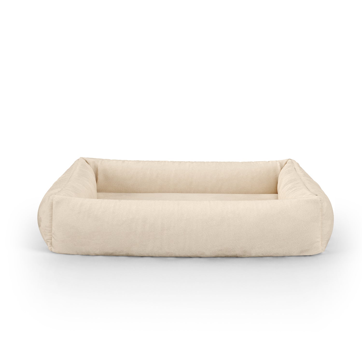 Luxuriöses, personalisiertes Lounge-Hundebett in Samtoptik in Beige mit Seitenteilen