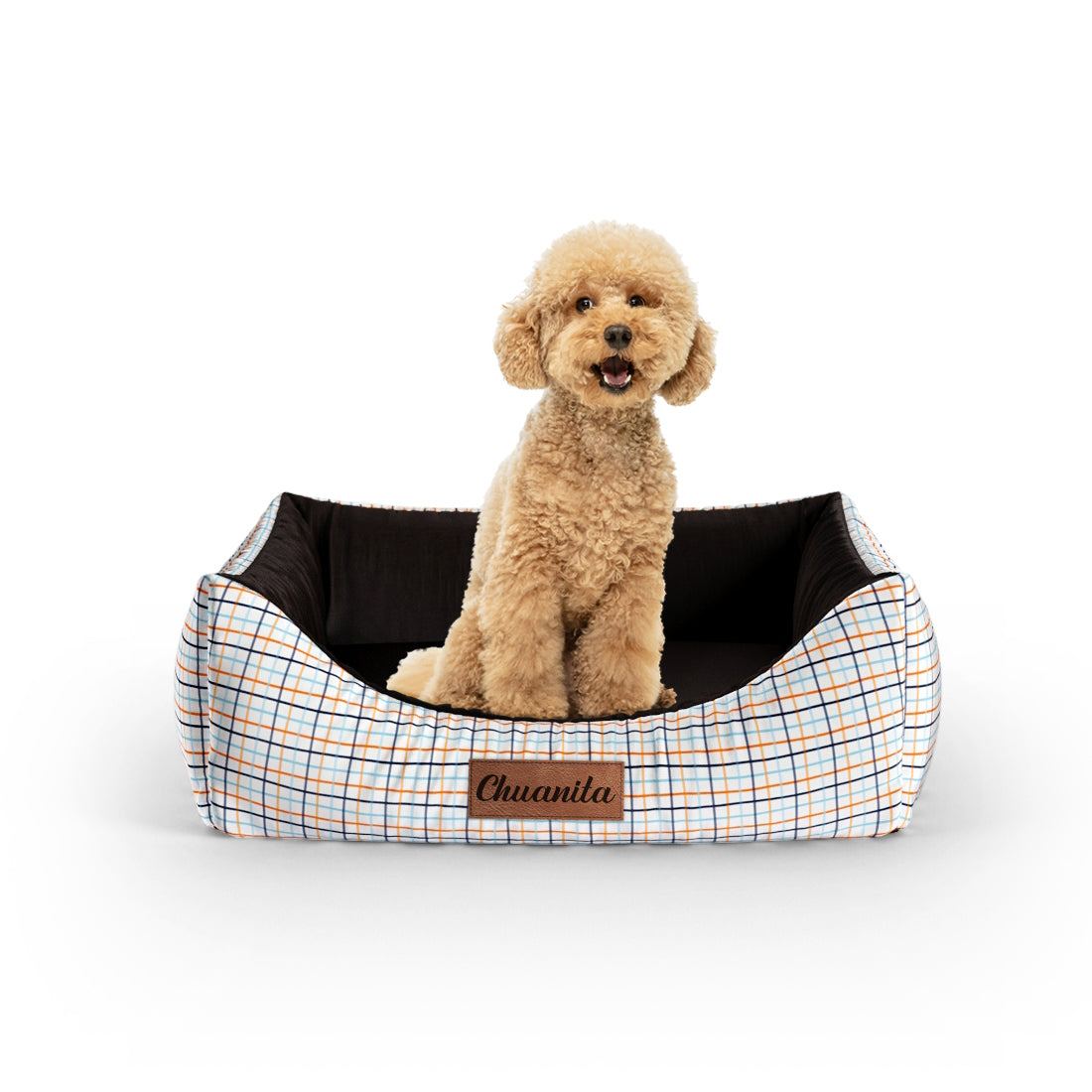 Schneeblumen Creme Personalisiertes Lounge Hundebett mit Eingang