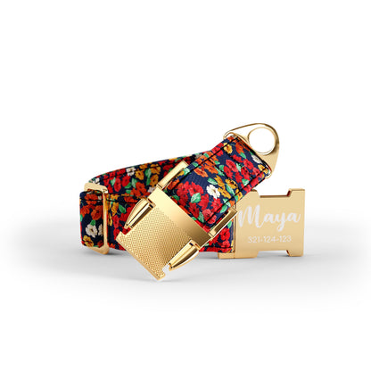 Liberty Flowers Jazz Personalized Dog Collar And Leash Set