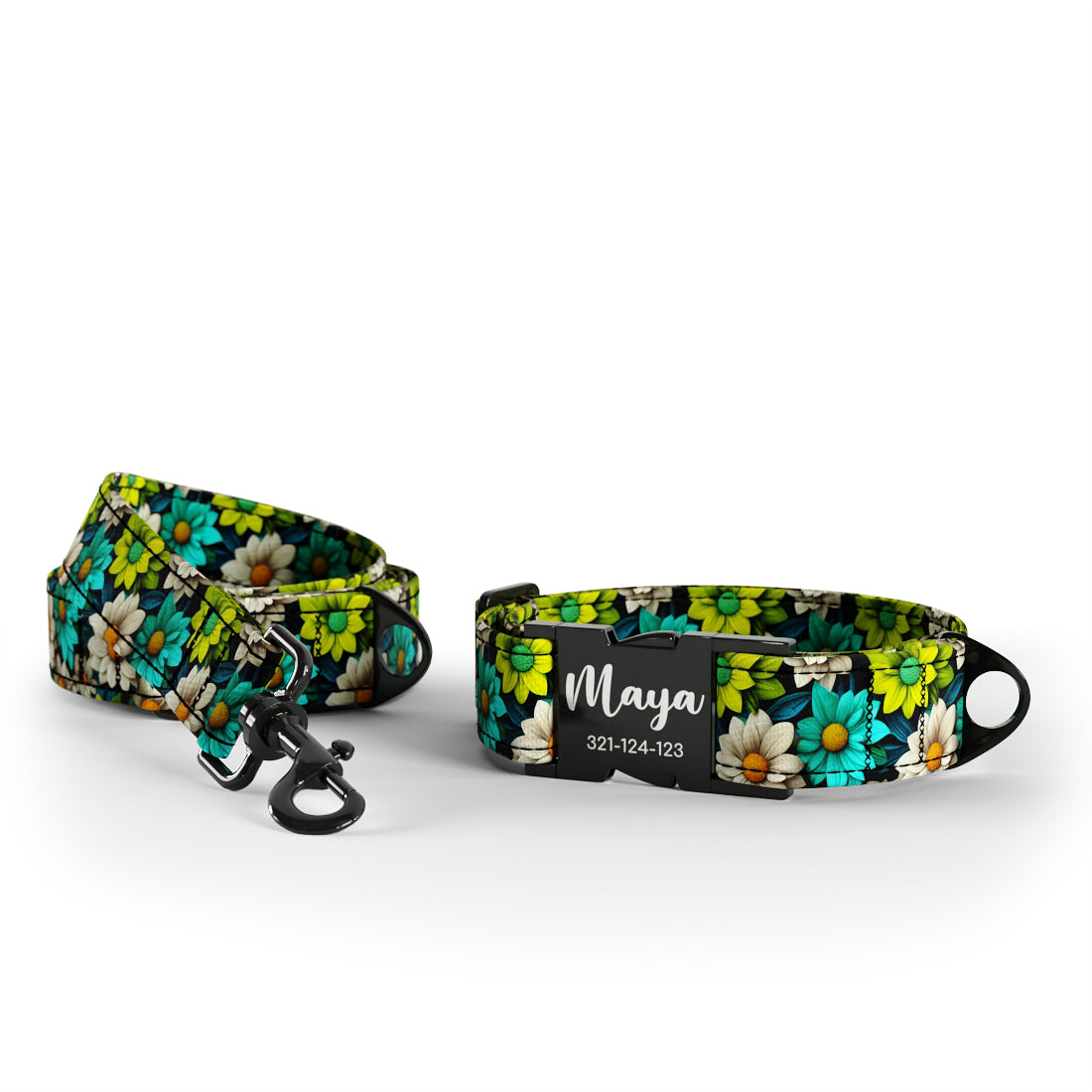 Garden Flowers Kelly Personalisiertes Hundehalsband und Leine-Set