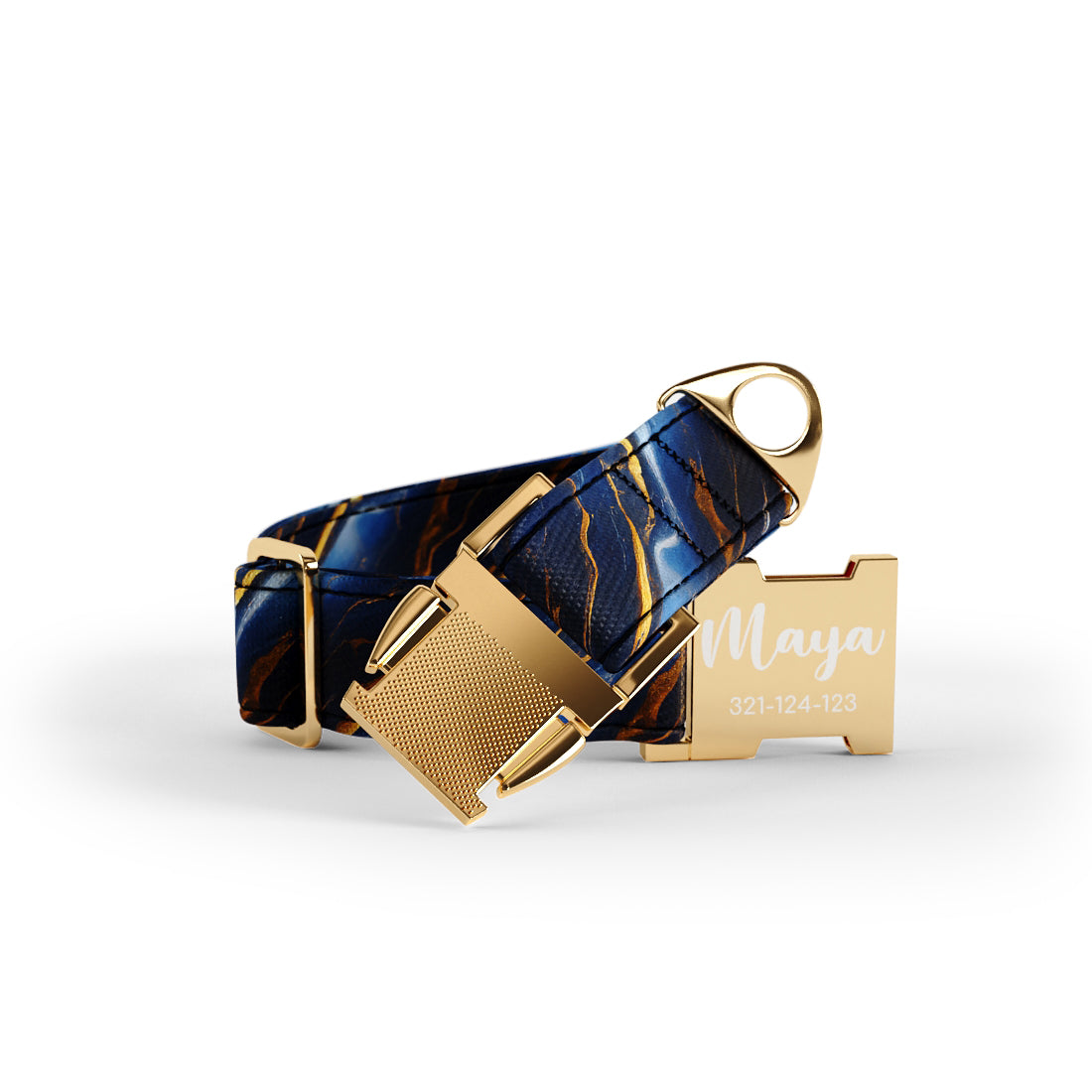 Personalisiertes Hundehalsband aus blauem Gold-Marmor-Azurblau