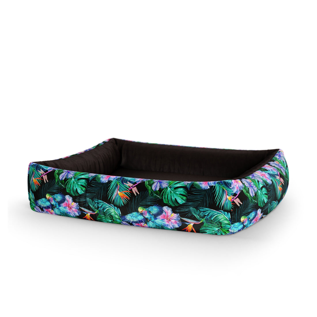 Tropical Leaves Hunter Personalized Lounge Dog Bed With Sides