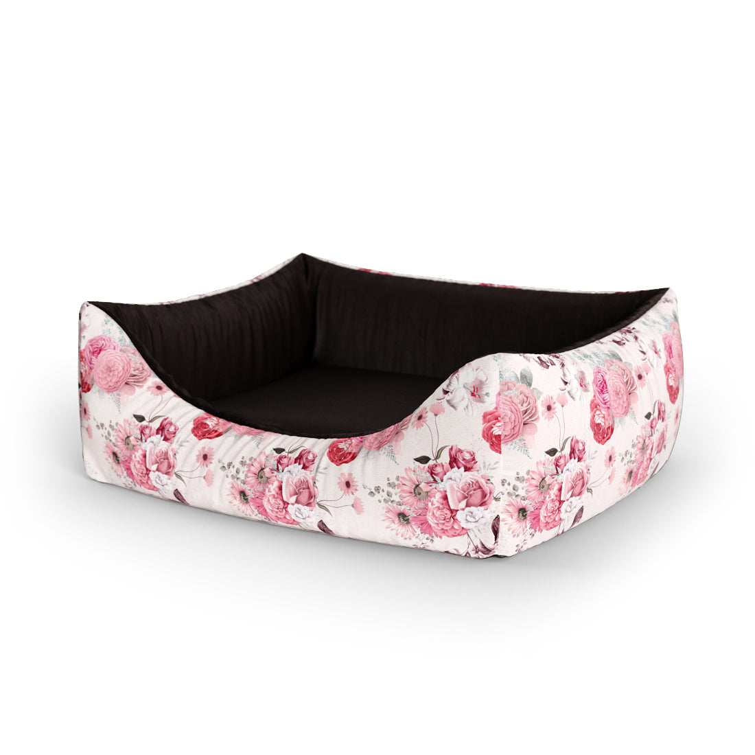 Watercolor Flowers Fiery Personalized Lounge Dog Bed With Entrance