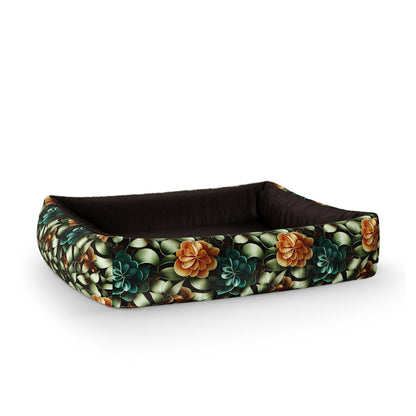 Deep Flowers Bud Personalized Lounge Dog Bed With Sides