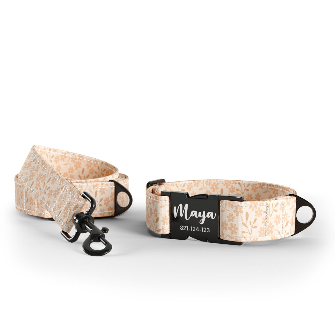 Minimal Flowers Misty Personalized Dog Collar And Leash Set