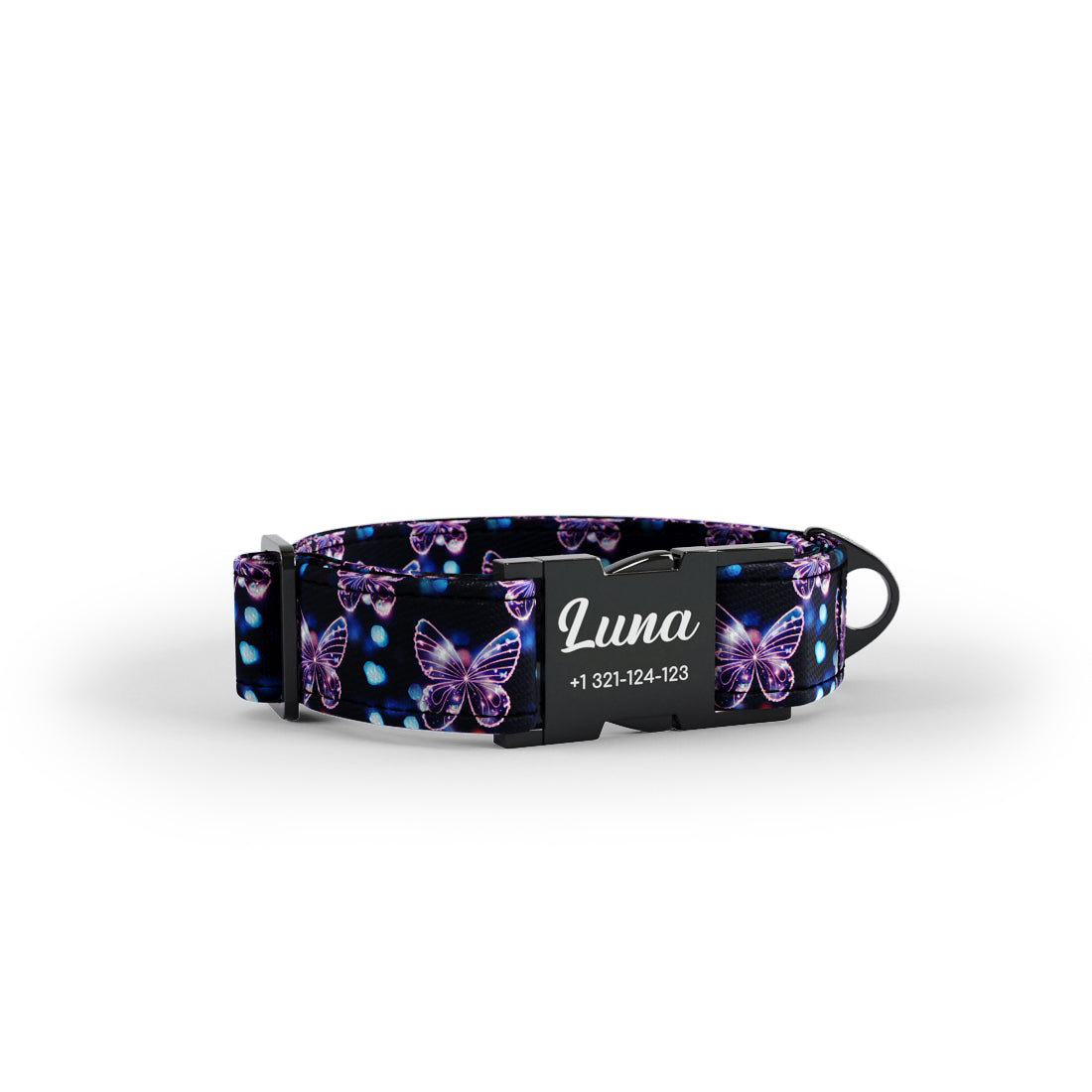 Lightning Butterflies Bluetiful Personalized Dog Collar And Leash Set