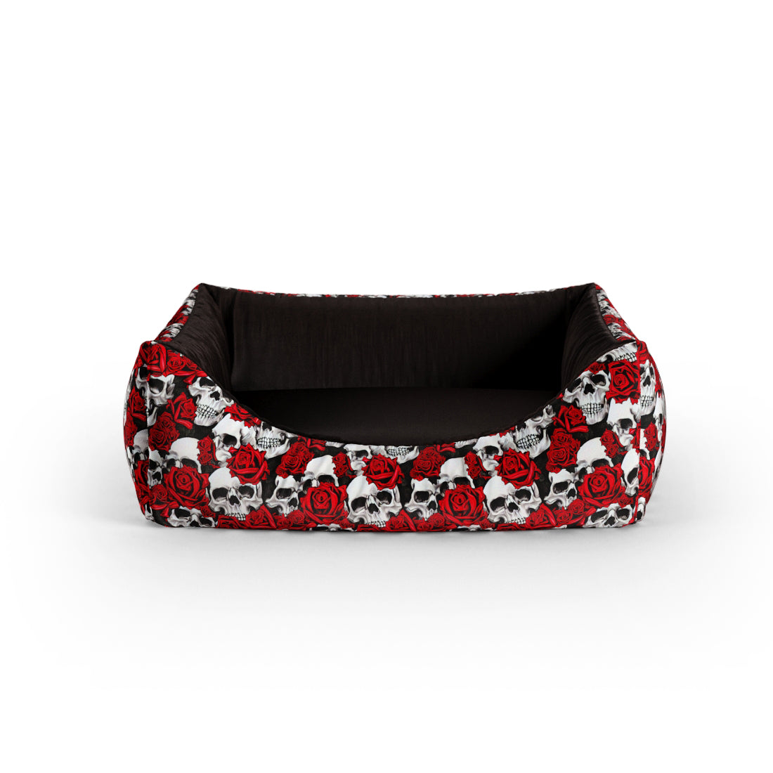 Skull Flowers Crimson Personalized Lounge Dog Bed With Entrance