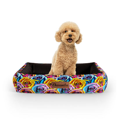 Wild Roses Magic Personalized Lounge Dog Bed With Sides