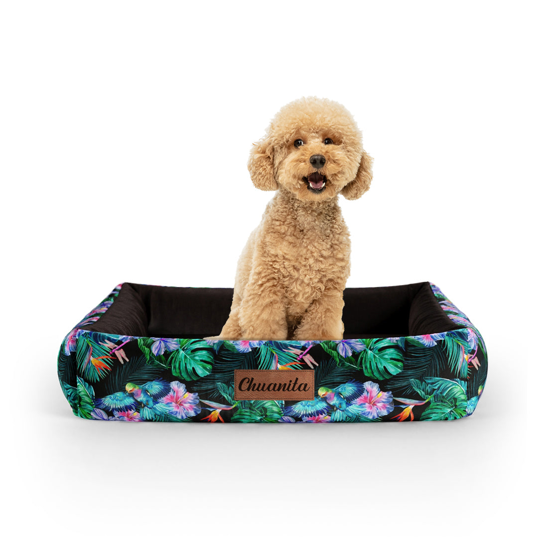 Tropical Leaves Hunter Personalisiertes Lounge-Hundebett mit Seiten