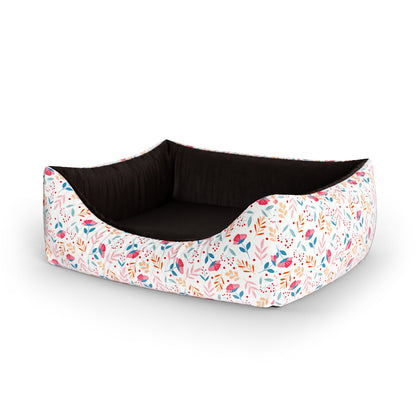 Folclore Flowers Vanilla Personalized Lounge Dog Bed With Entrance