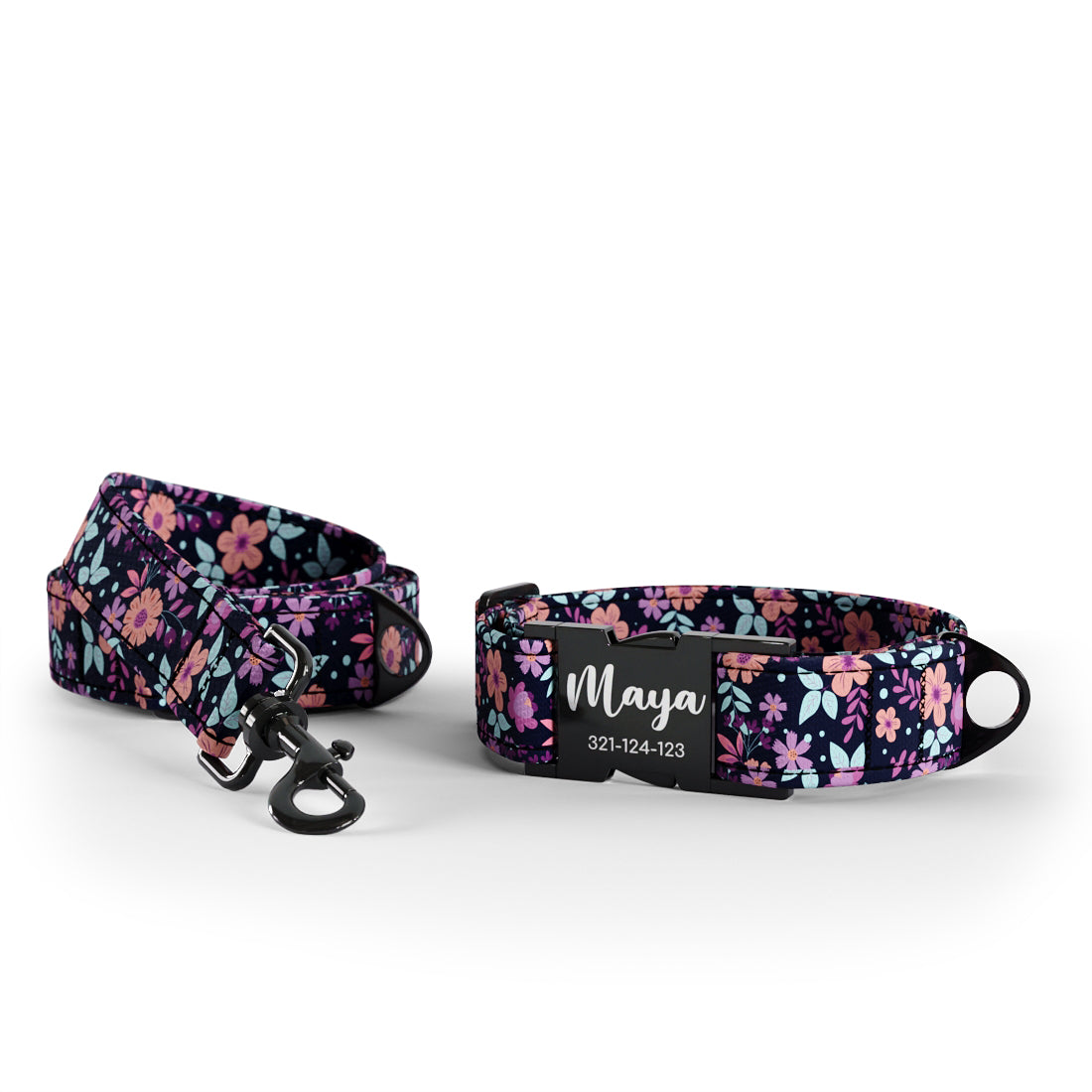 Folkloer Flowers Leven personalisiertes Hundehalsband- und Leine-Set