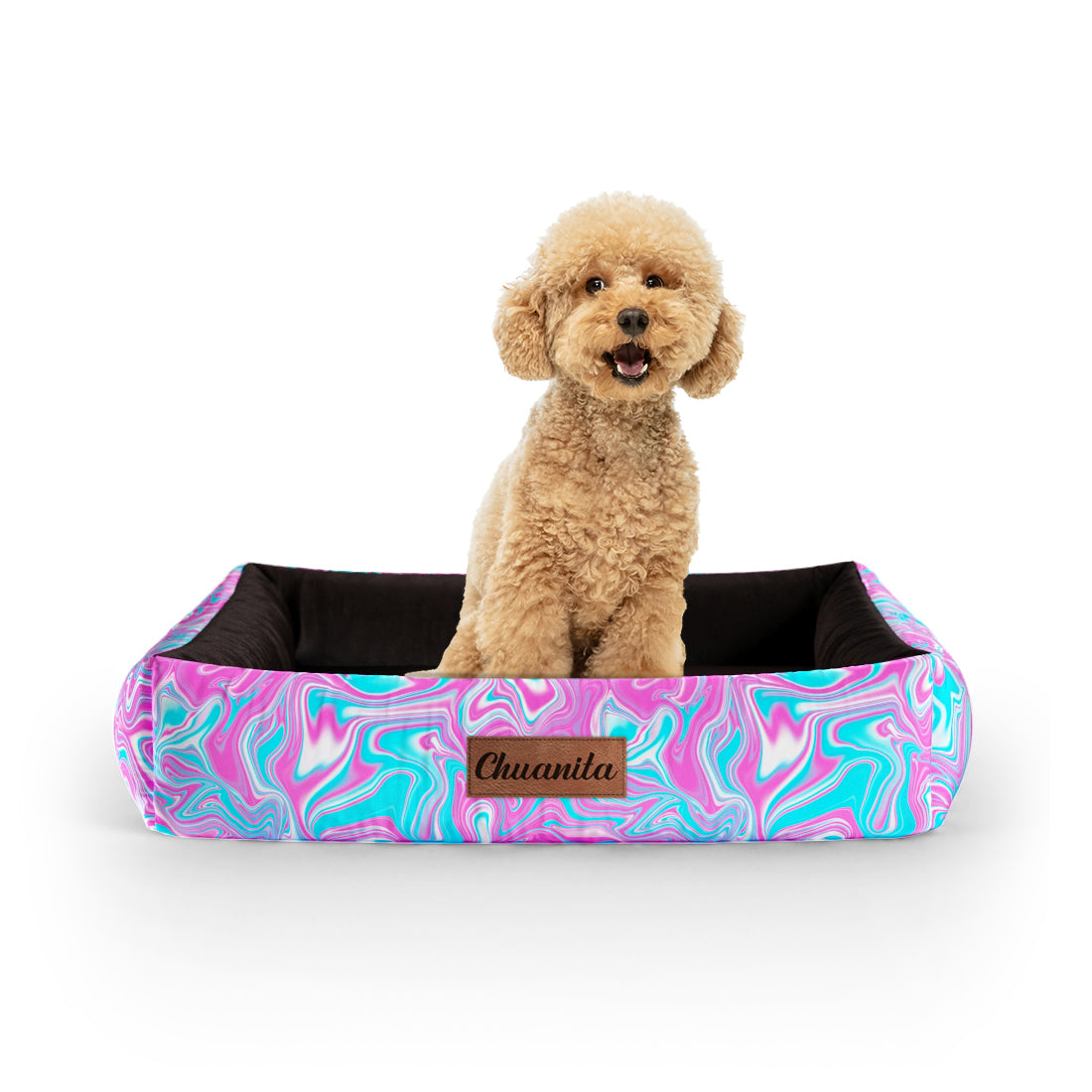 Water Marble Coral Personalized Lounge Dog Bed With Sides