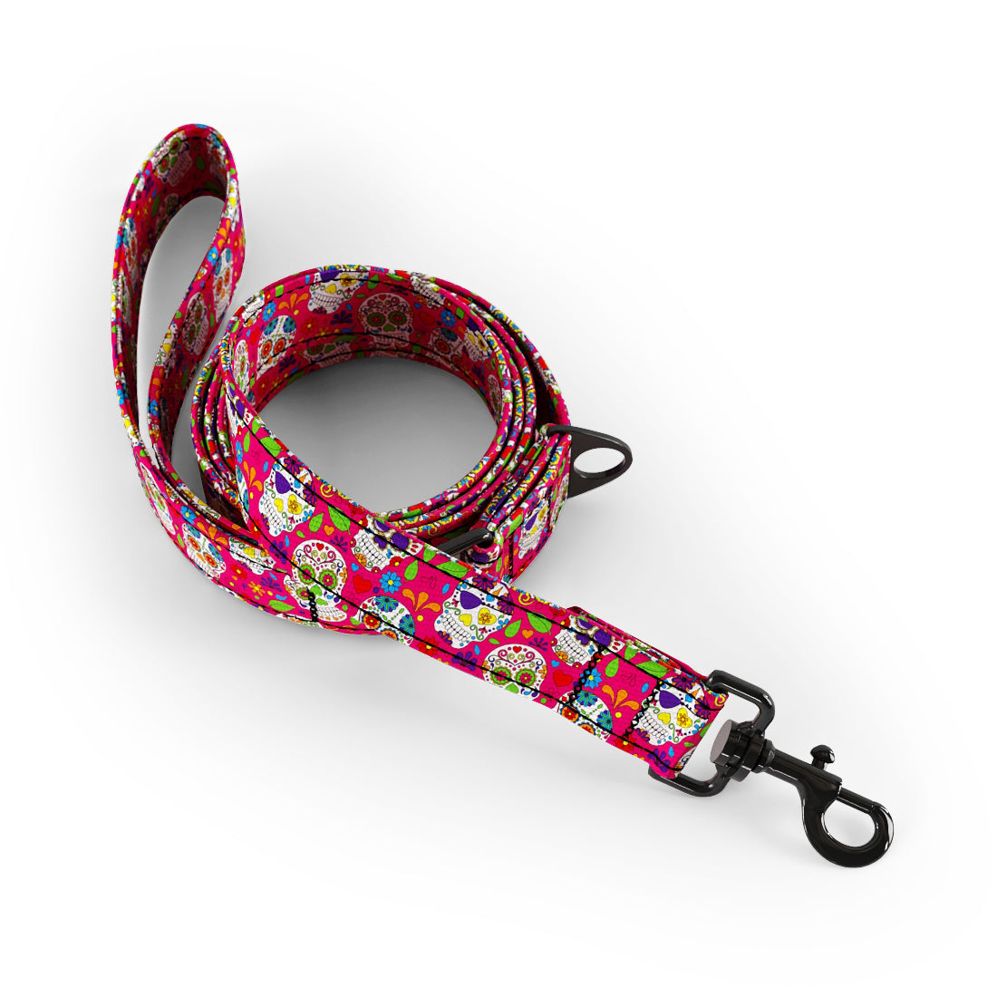 Mexico Skulls Cerise Personalized Dog Fashion Belt Harness And Leash Set