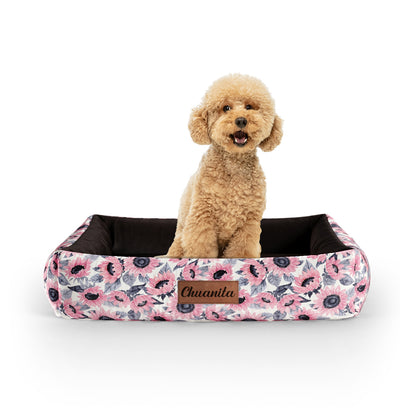 Sunflowers Mauve Personalized Lounge Dog Bed With Sides