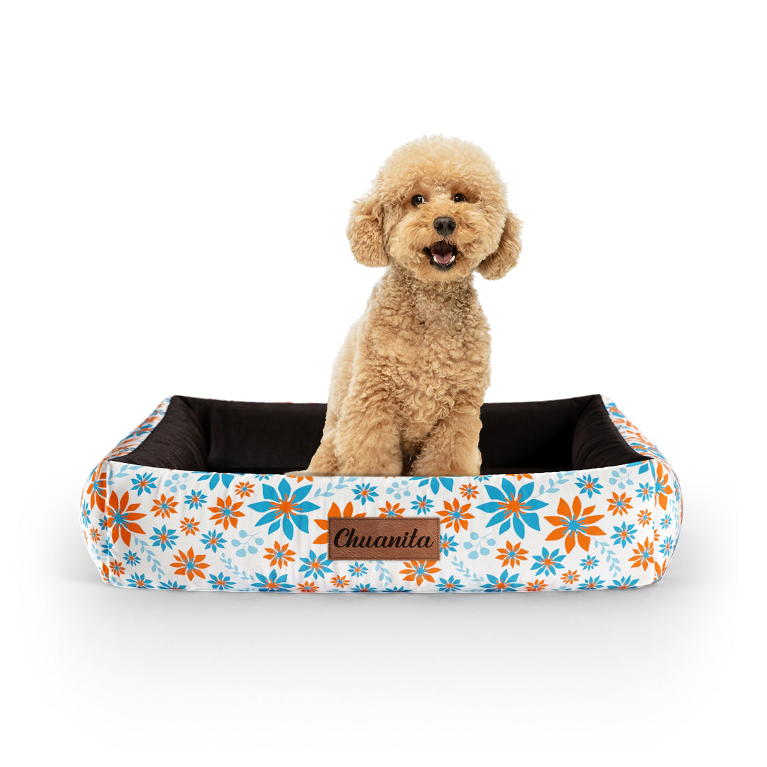 Snow Flowers Floral Personalized Lounge Dog Bed With Sides