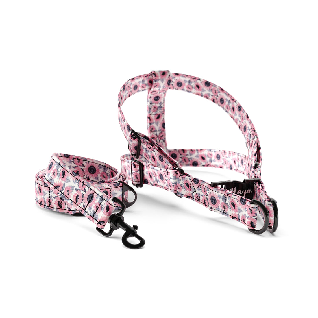 Sunflowers Mauve Personalized Dog Fashion Belt Harness And Leash Set