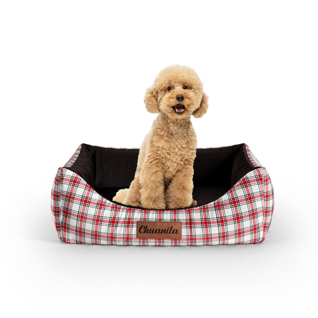 Farbe Buffalo Strawberry Personalisiertes Lounge-Hundebett mit Eingang